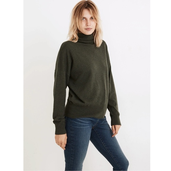 Madewell Brookhaven Turtleneck Sweater Heather Forest Green Wool Cotton - Picture 1 of 11